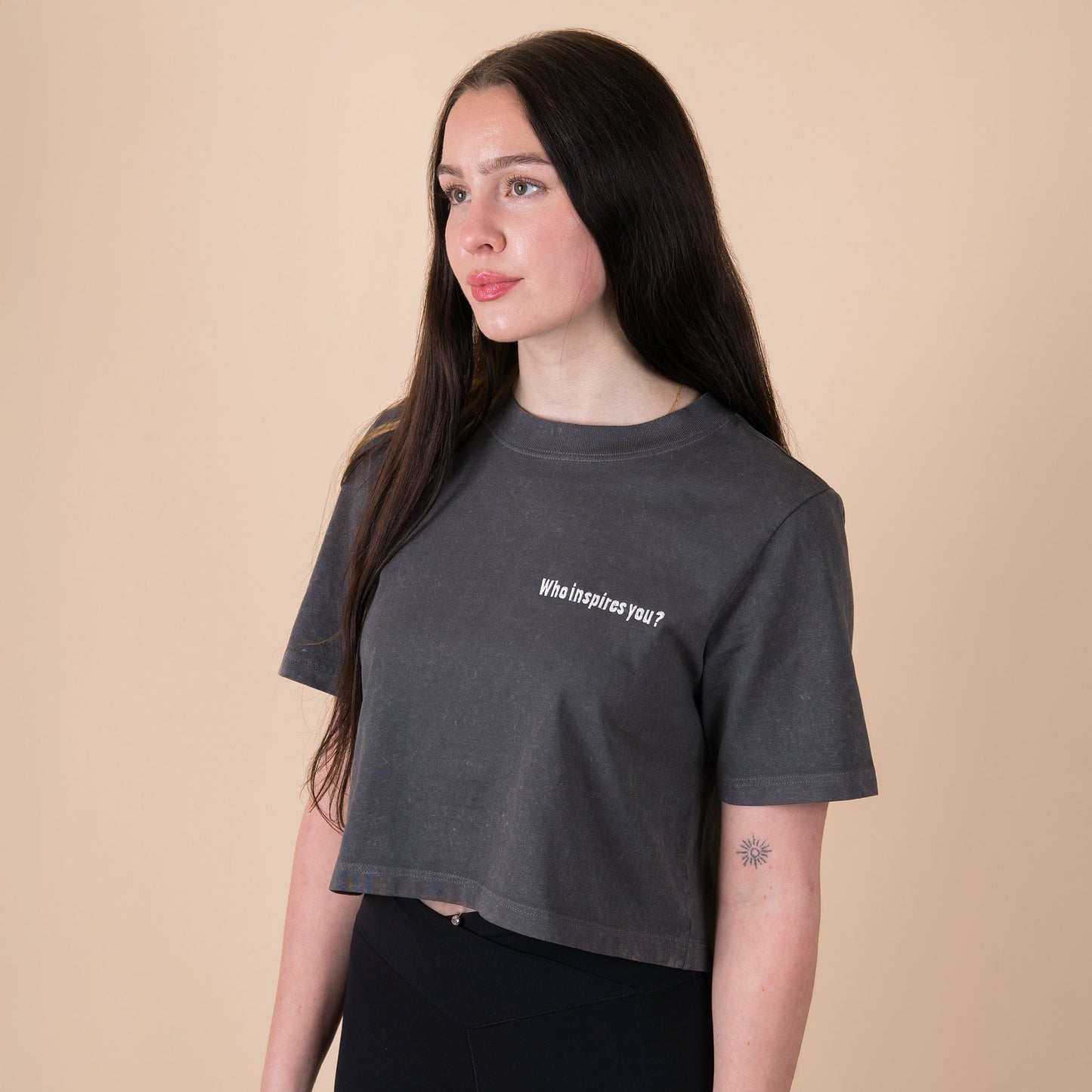 Q1 Who inspires you? - Acid Charcoal Crop Top